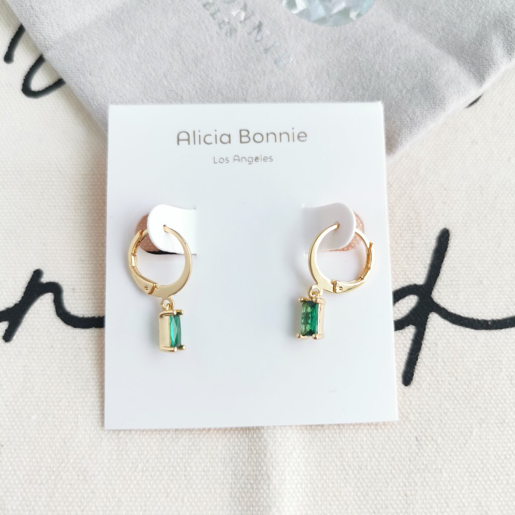 Alicia Bonnie Huggie Drop Earrings - Twinkling Treasure - Green Crystal Gold